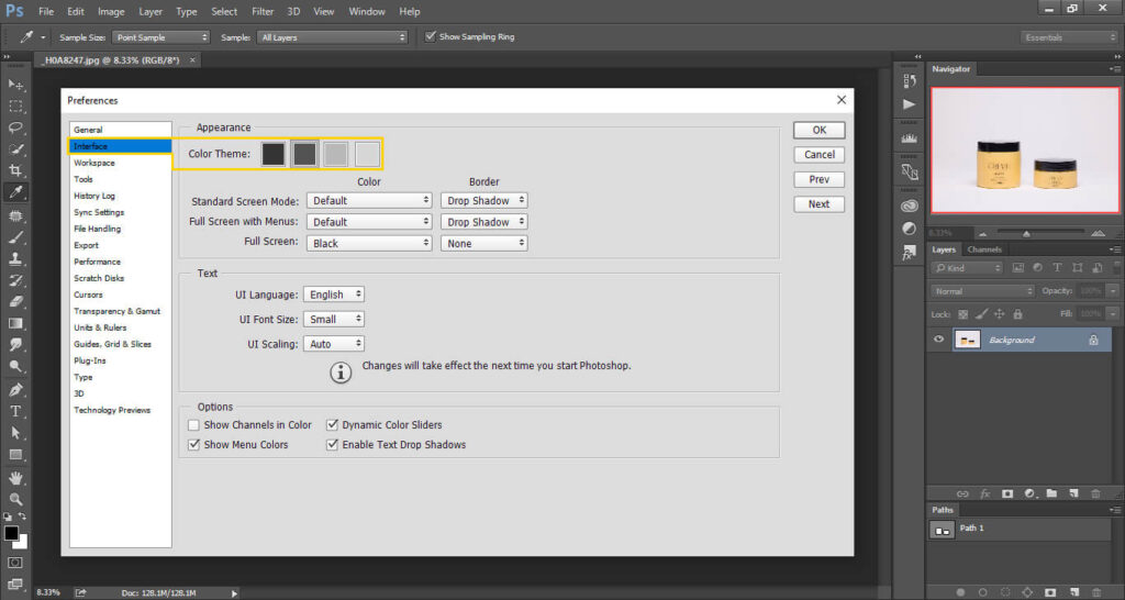 interface in Photoshop shortcut